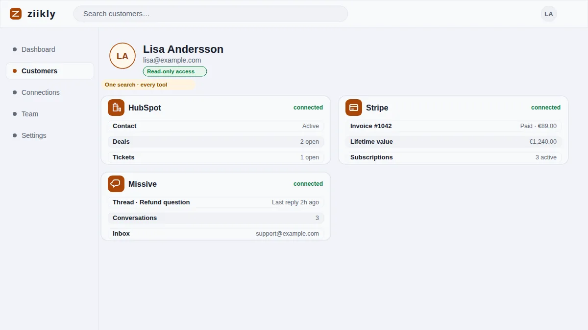 Stored customer platform versus live lookup side by side