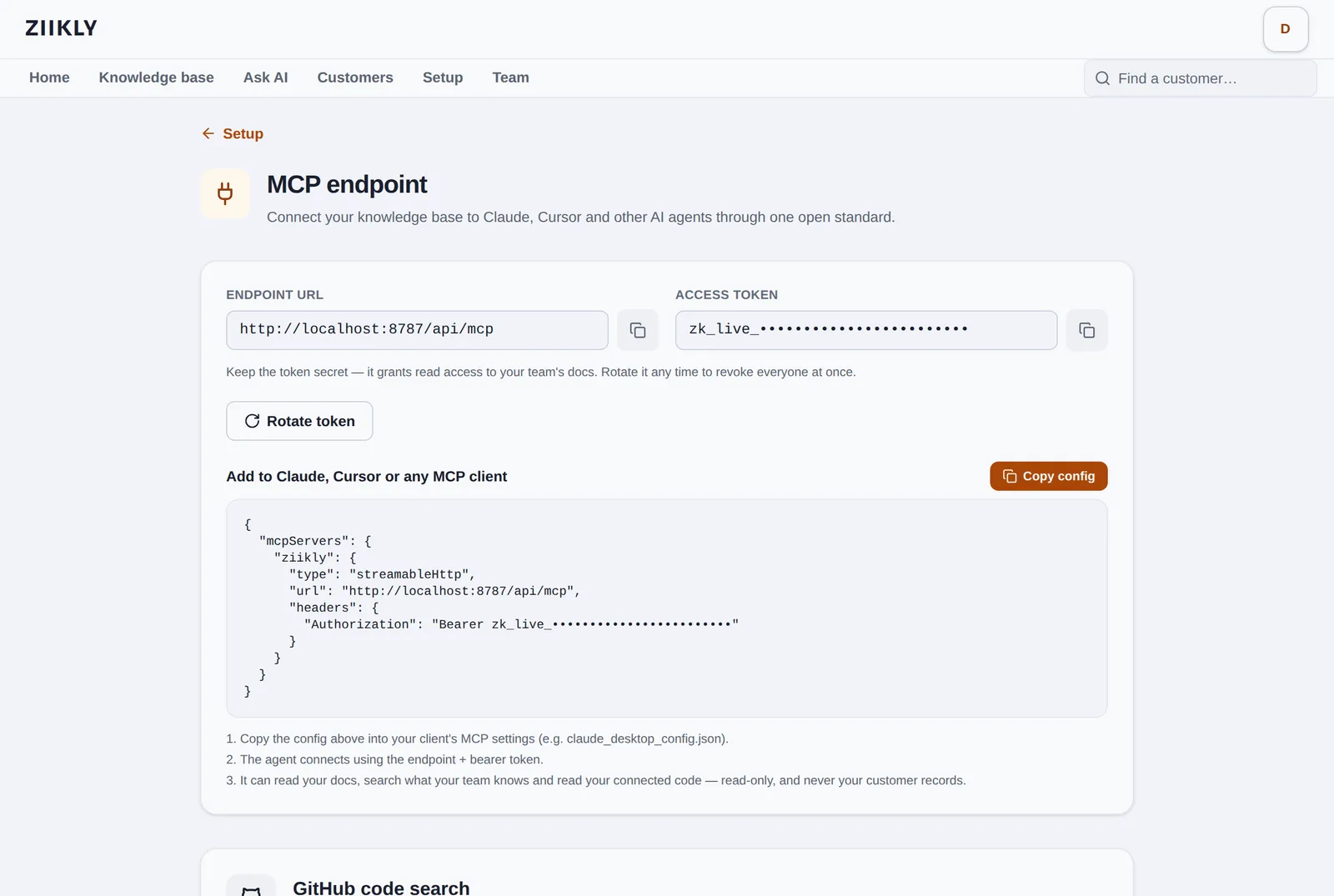 MCP endpoint exposing the knowledge base to AI assistants